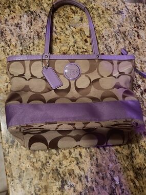 Coach Signature Tote with Lavender Trim